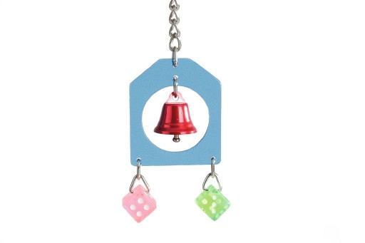 Beeztees Acryl huisje met bel en 2 dobbelstenen.